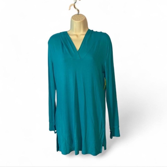 Honeydew Teal V-Neck Long Sleeve Women's hoodie tunic modal NWT SIZE medium - Picture 1 of 8